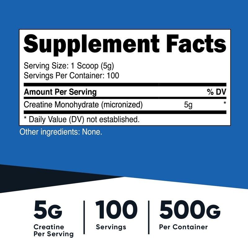 Micronized Creatine Monohydrate Powder 500g   100 Servings, 5g Each1