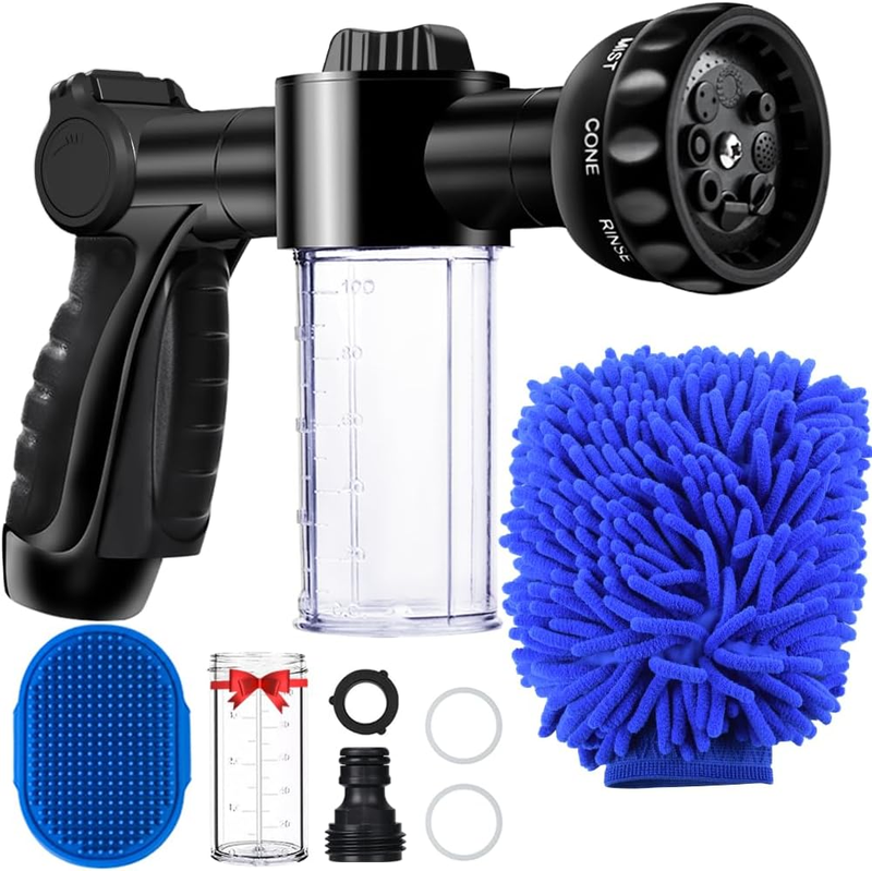 High Pressure 8-Way Garden Hose Nozzle for Watering, Cleaning & Pet Care0