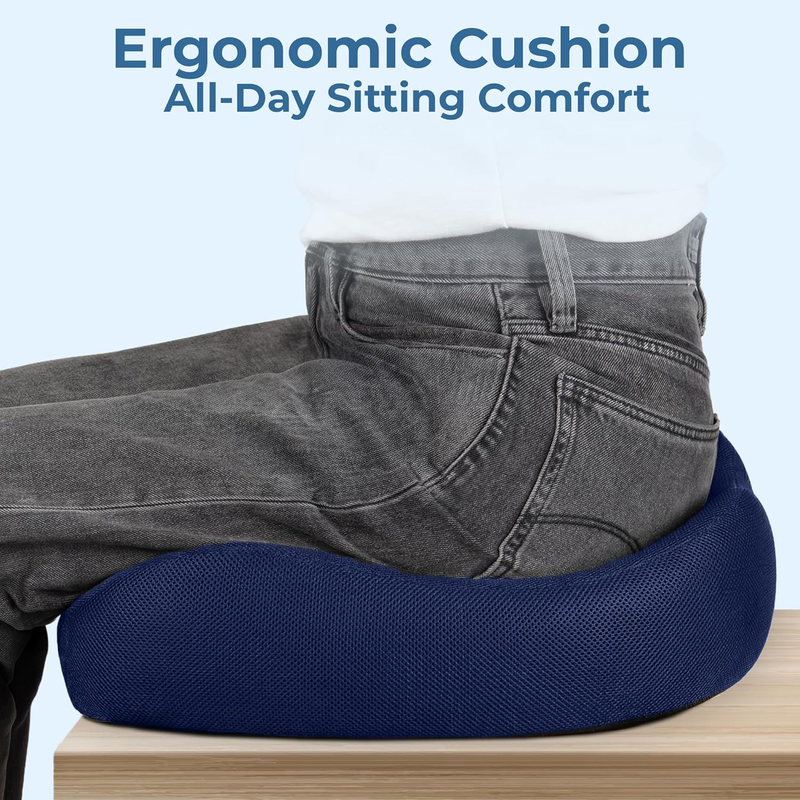Seat Cushion - Memory Foam Chair Cushion for Tailbone Pain Relief - Ergonomic Su3