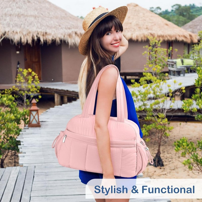 Travel Duffel Bag Women Puffer Gym Weekender Wet Pocket Carry On Baby Pink7