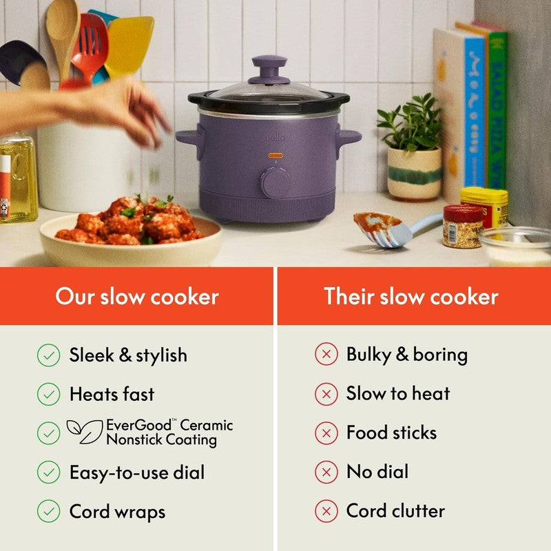 1.5Qt Slow Cooker, 3 Heat Manual, Nonstick Ceramic Pot, Glass Lid, Plum Color6