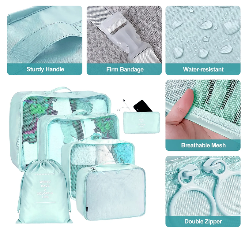 Packing Cubes Set 9 Piece Travel Organizer Clothes Shoes Blue6