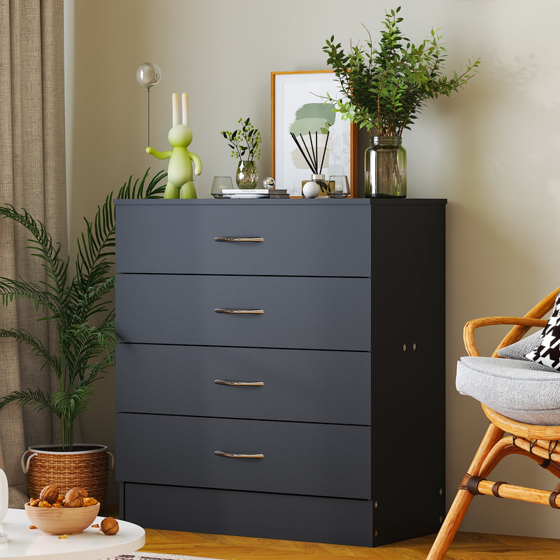 Black Chest of Drawers Dresser Wood Organizer Cabinet, 4 Drawer Nightstand Side2
