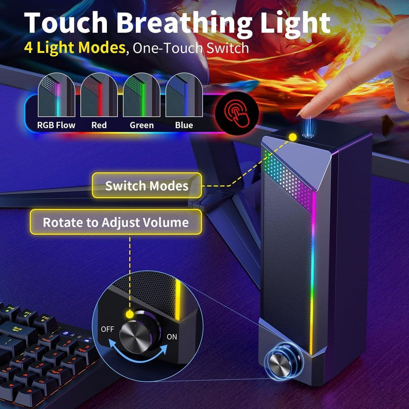 2in1 RGB Computer Speakers USB Powered 3.5mm Aux PC Gaming Desktop Black3