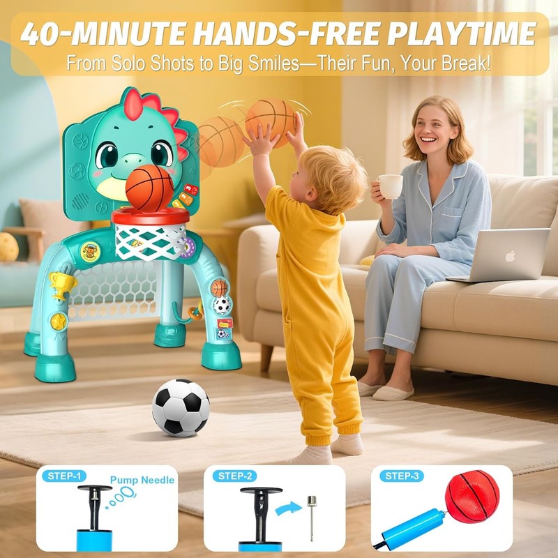 Baby Toy Sports Set Basketball Soccer Music Light Ages 1-32