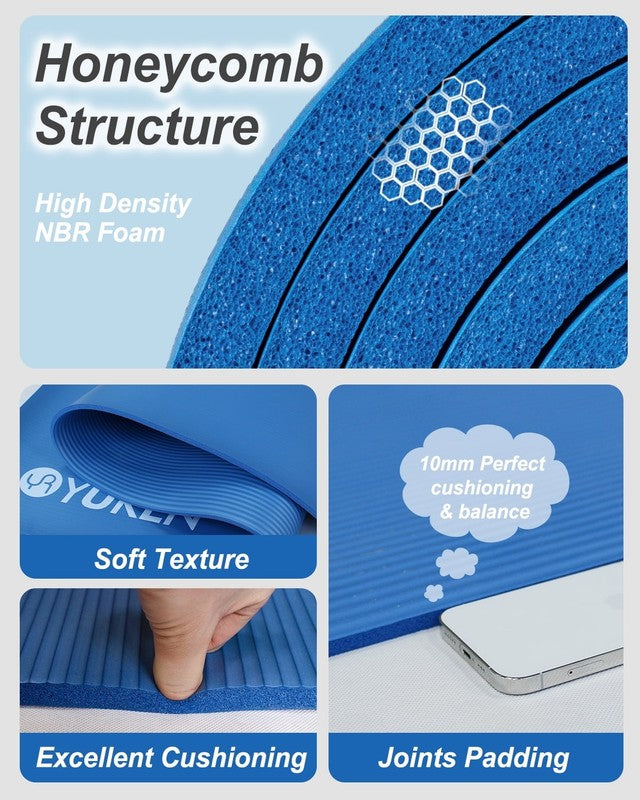 Large Exercise Mat 10Mm Thick NBR Foam for Home Gym Fitness Workout, Blue, 78X512