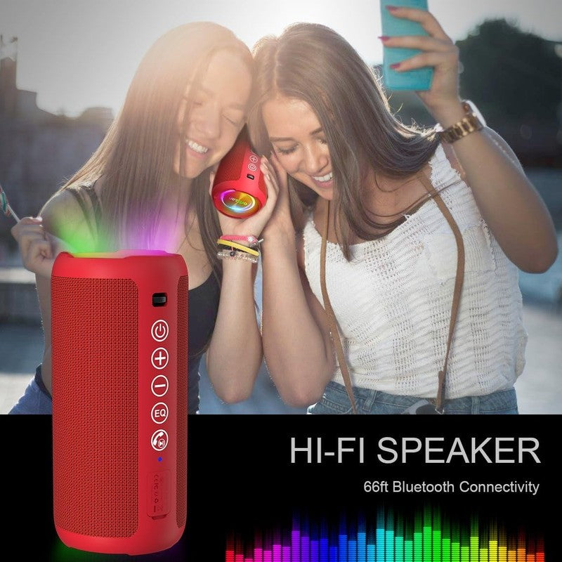 Portable Bluetooth Speaker 24W, IPX7, Deep Bass, LED, 30H Playtime, Red5