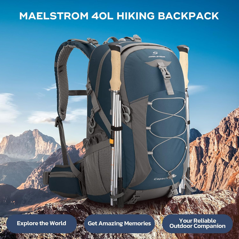40L Waterproof Hiking Backpack Camping Travel Daypack Blue6