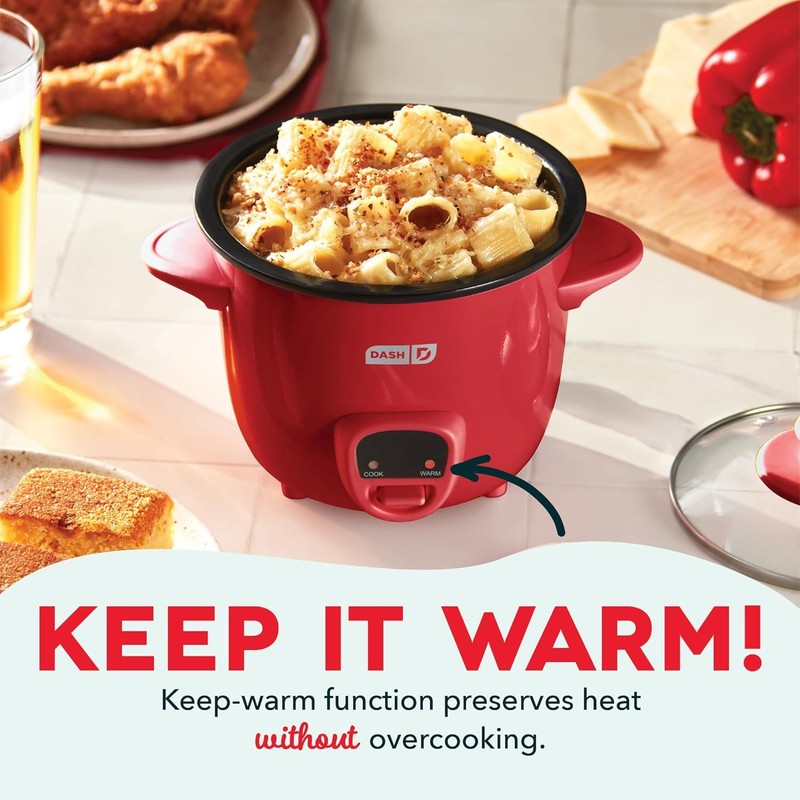 Mini Rice Cooker 0.5Qt Steamer Nonstick Pot Keep Warm Function Red2