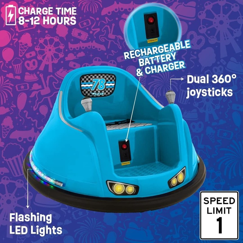 Funpark 6V Bumper Car for Toddlers, 360° Spin, LED Lights, Ages 1.5-4 Years2