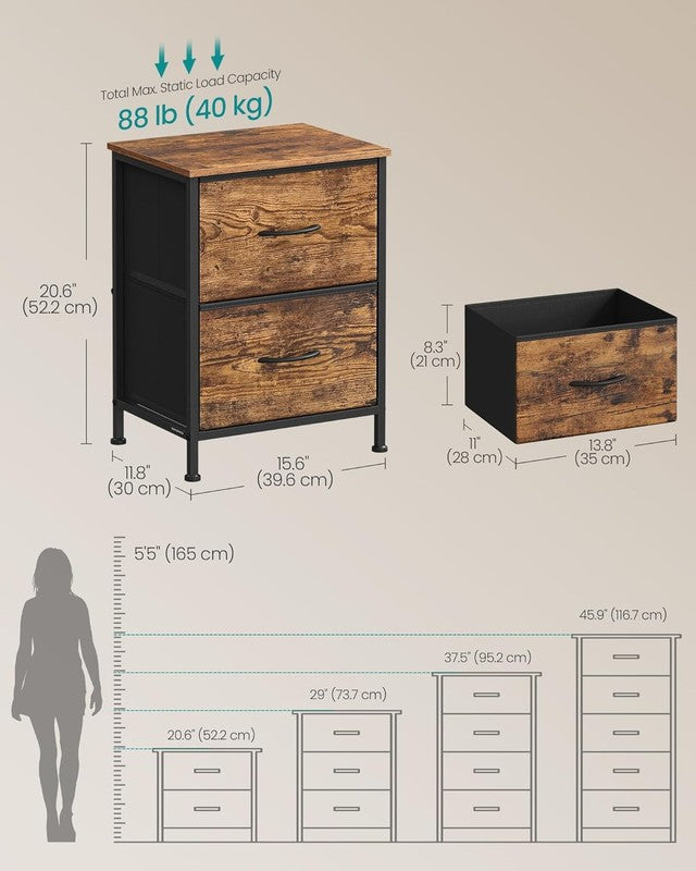 Bedroom Dresser Chest of Drawers Steel MDF Fabric Storage Organizer Rustic Brown1