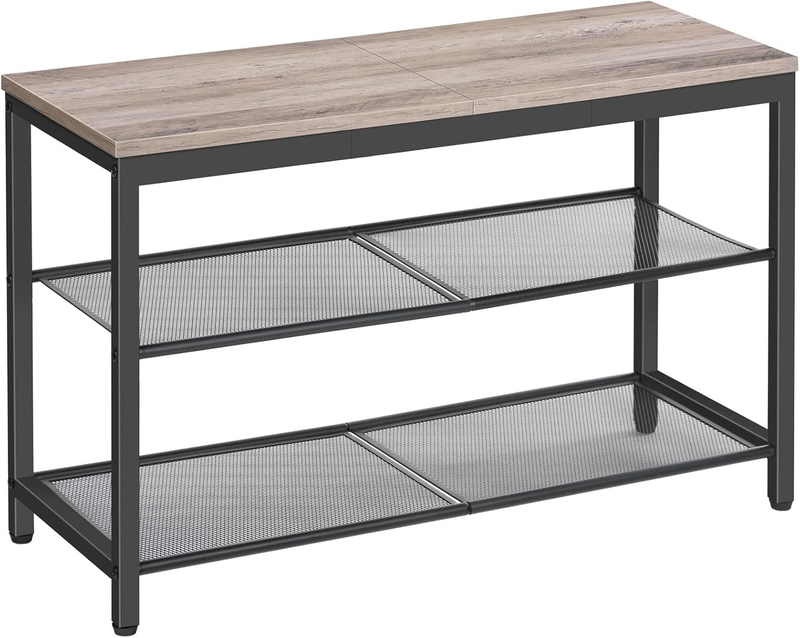 Shoe Bench 3 Tier Rack Industrial Organizer Greige Entryway10