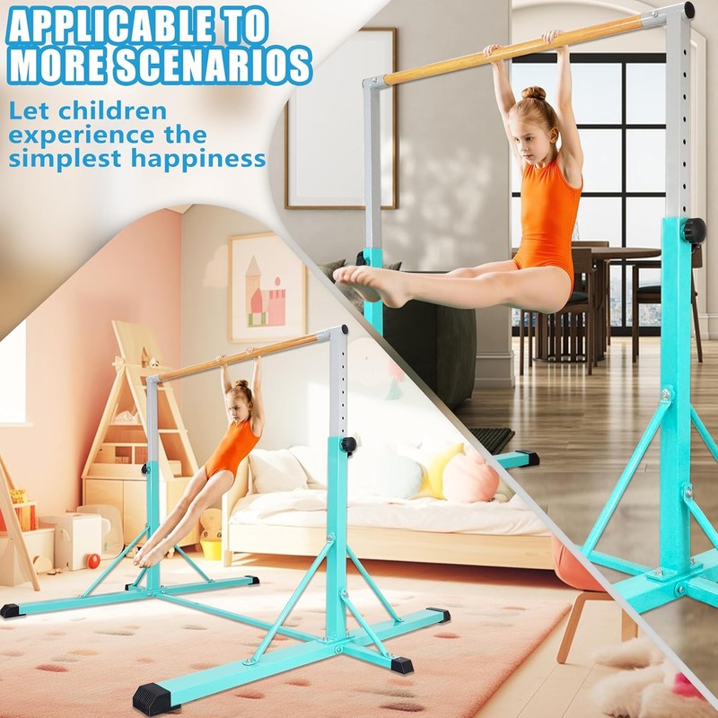 Kids Gymnastics Bar 35" 60" Adjustable Kip Bar 4FT Wide Base Home Training5