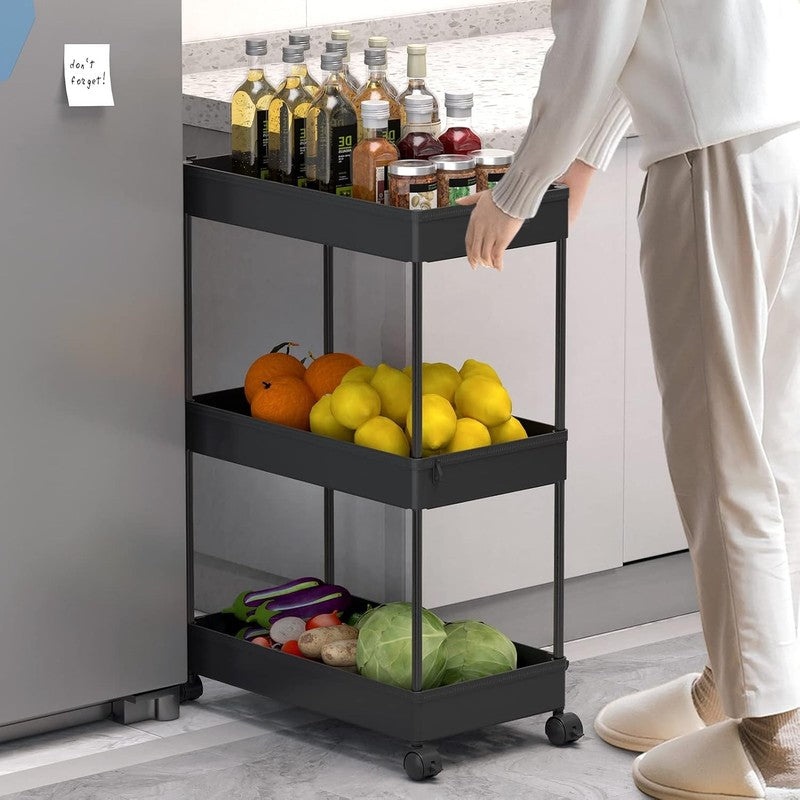 3-Tier Rolling Cart with Wheels, Storage Trolley Organizer with Baskets, Black6