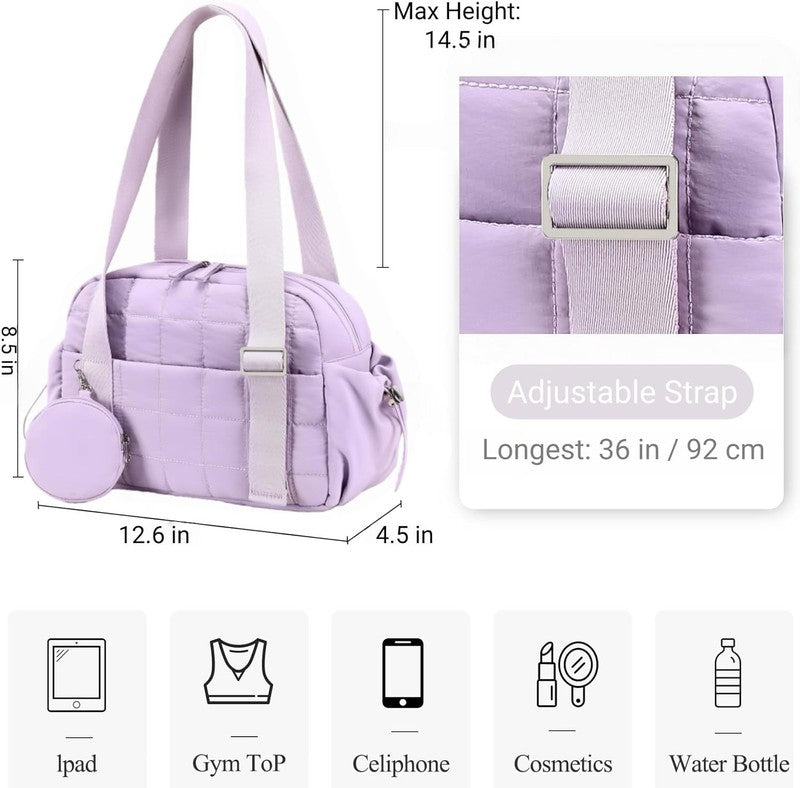 Mini Gym Bag Women Quilted Duffel Wet Compartment Yoga Dance Tote Purple 12.6"2