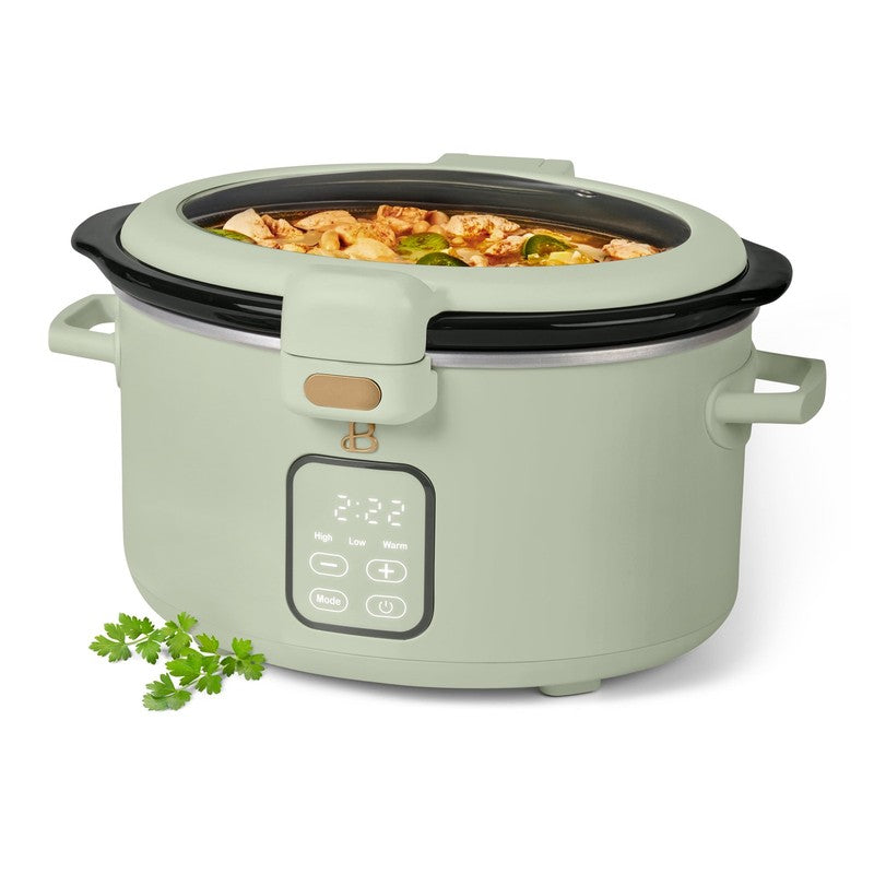 4 Qt Digital Slow Cooker with Hinged Locking Lid, Sage Green by Drew Barrymore4
