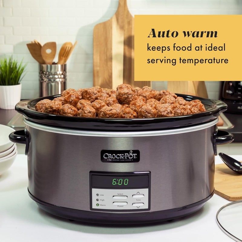 Crock Pot 8Qt Programmable Slow Cooker Auto Warm Black Stainless Steel4