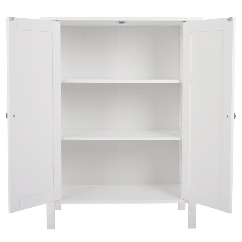 White Wooden 2 Door Bathroom Cabinet Storage with 3 Shelves Free Standing5