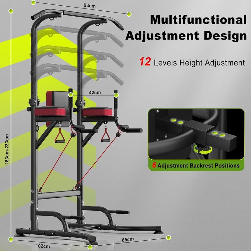 Pull Up Bar Free Standing Power Tower, 450LBS Dip Station for Home Gym4