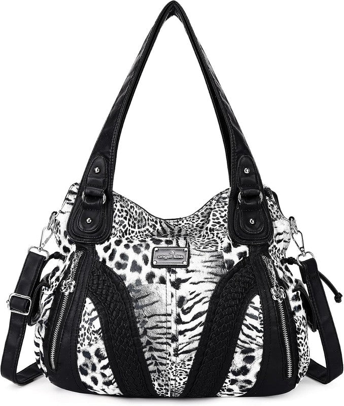 Women's Washed Synthetic Leather Tote Satchel Shoulder Bag1