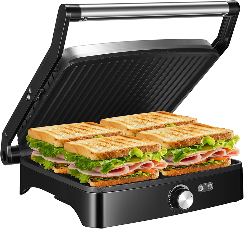 Panini Press Grill 4 Slice Adjustable Temp 180° Sandwich Maker Nonstick 1200W8