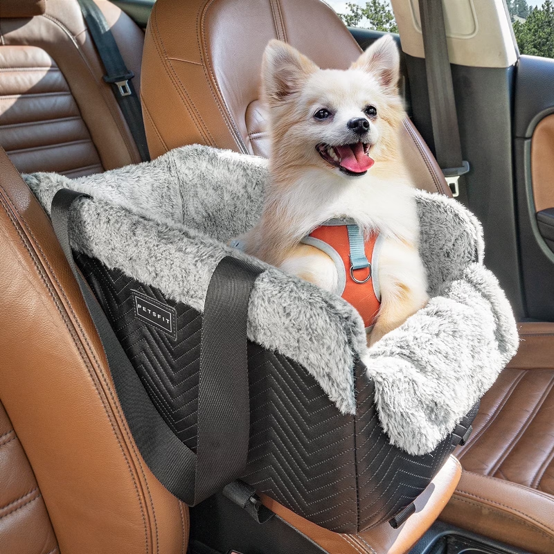 Center Console Dog Car Seat, Portable Car Seat for Dogs with Safe Protective Hoo0