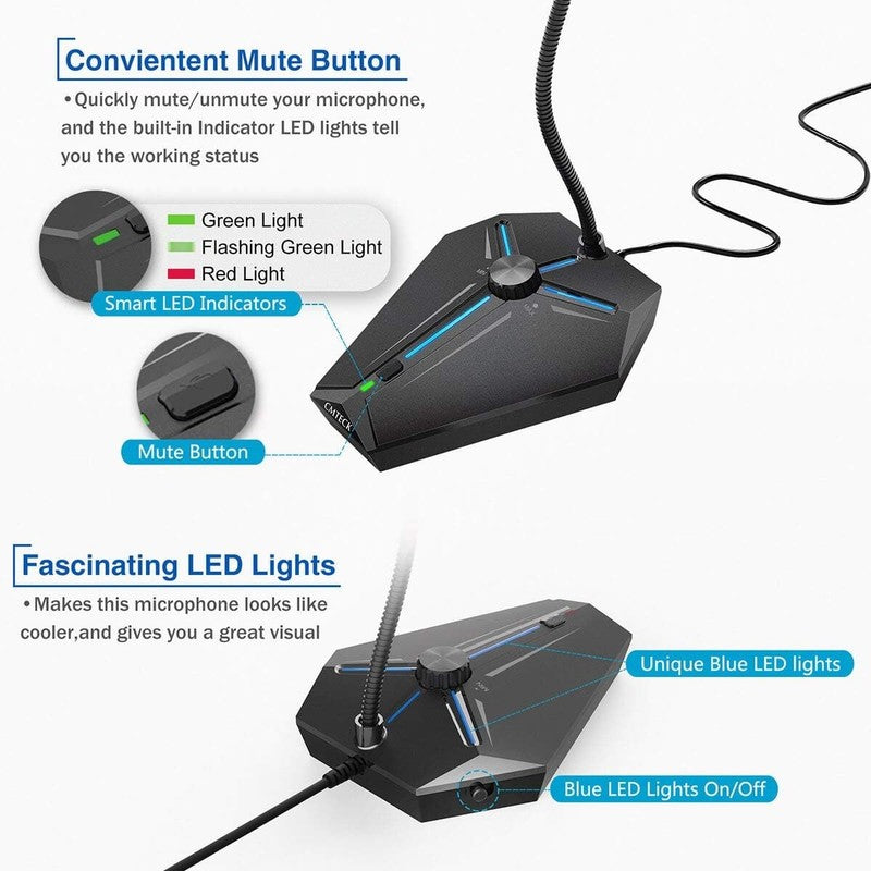 USB Computer Microphone, Desktop Condenser Mic w/ Mute & Volume Knob3