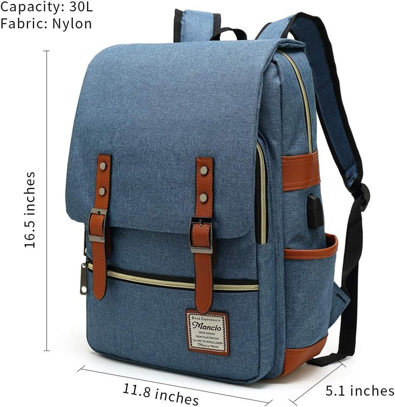 Vintage Laptop Backpack USB Charging Slim 15.6" Travel College Blue1