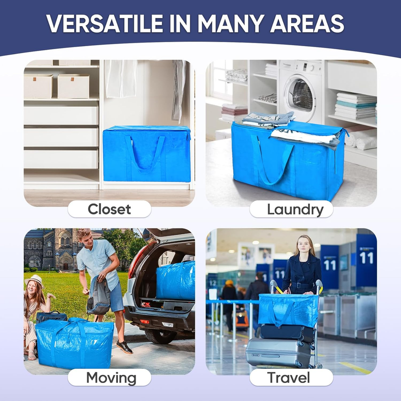 6 Pack Extra Large Heavy Duty Moving Bags Zipper Storage Totes Sky Blue8