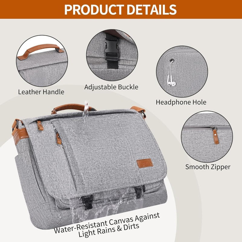 Mens Messenger Bag 17 17.3" Laptop Canvas Water Resistant Work Grey6