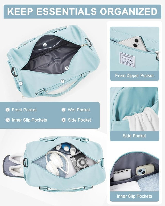 Gym Bag Unisex Shoe Compartment Wet Pocket Travel Duffel Tote Weekend Carry On5