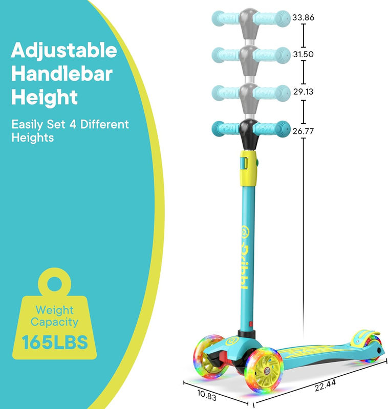 3 Wheel Kids Scooter Lean to Steer Adjustable Handlebar Wide Deck Aqua/Yellow3