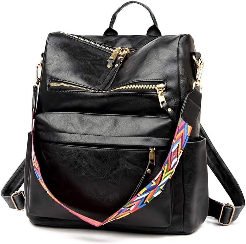 Ladies PU Leather Backpack Convertible Shoulder School Bag Large8