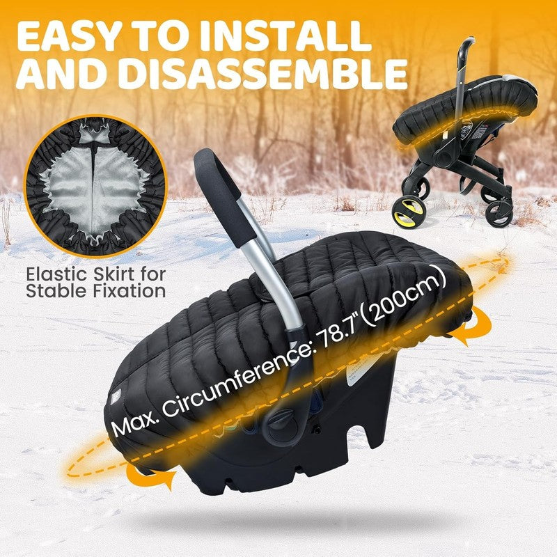 Winter Baby Car Seat Cover, Plush Lined, Waterproof, Universal Fit, Black2