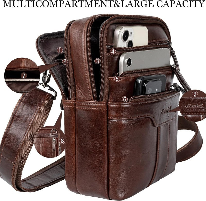 Leather Messenger Bag Men Small Sling Shoulder Crossbody Man Purse Pack4