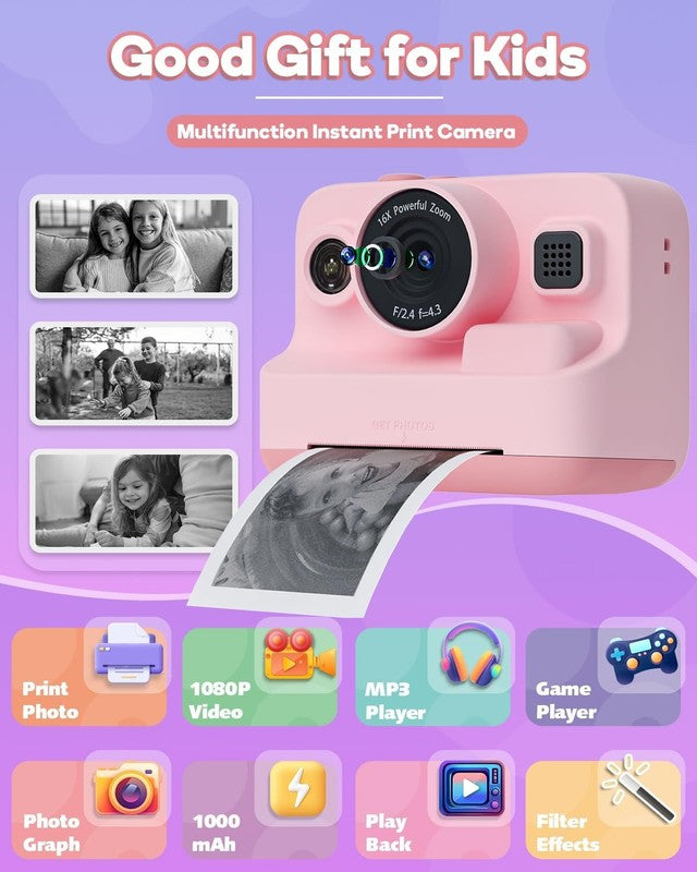 Kids Camera Instant Print,1080P Kids Instant Cameras That Print Photos,Christmas1