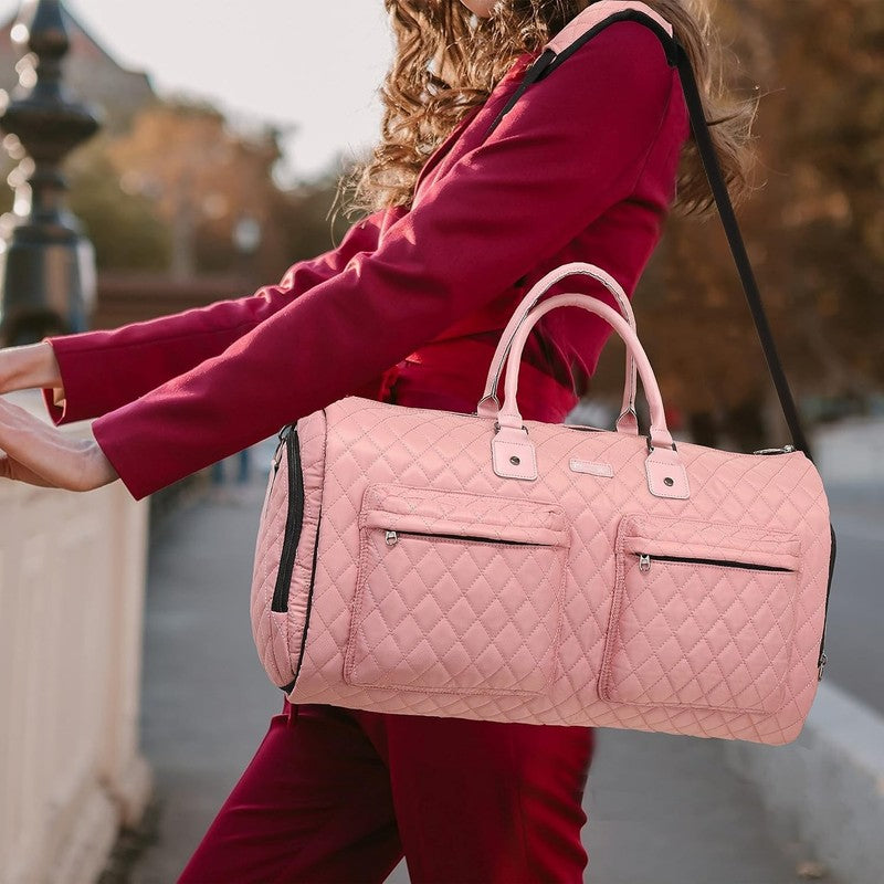 Womens 2in1 Garment Duffle Bag Pink Waterproof Hanging Suit Travel Carry1