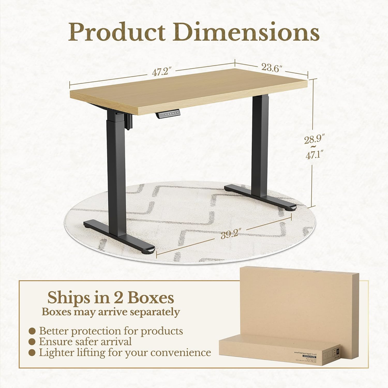 Light Walnut Electric Standing Desk 48in Adjustable Height Desk1