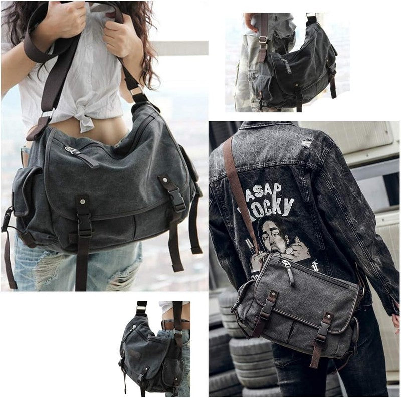 Vintage Canvas Bag Laptop Shoulder Bag Men Women Black XL 13 15.6 17 Inch1