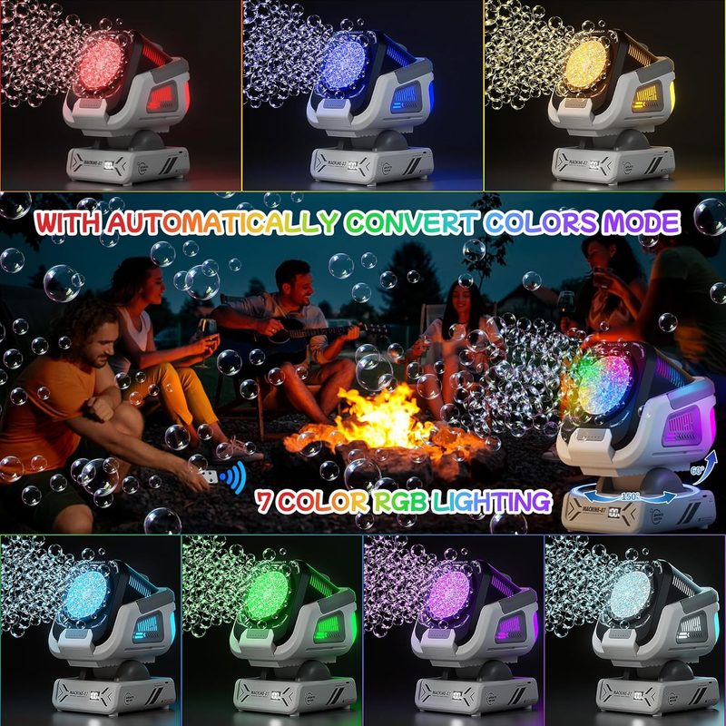 2025 Upgraded Bubble Machine with Remote Control, Automatic Rotation & RGB Light5
