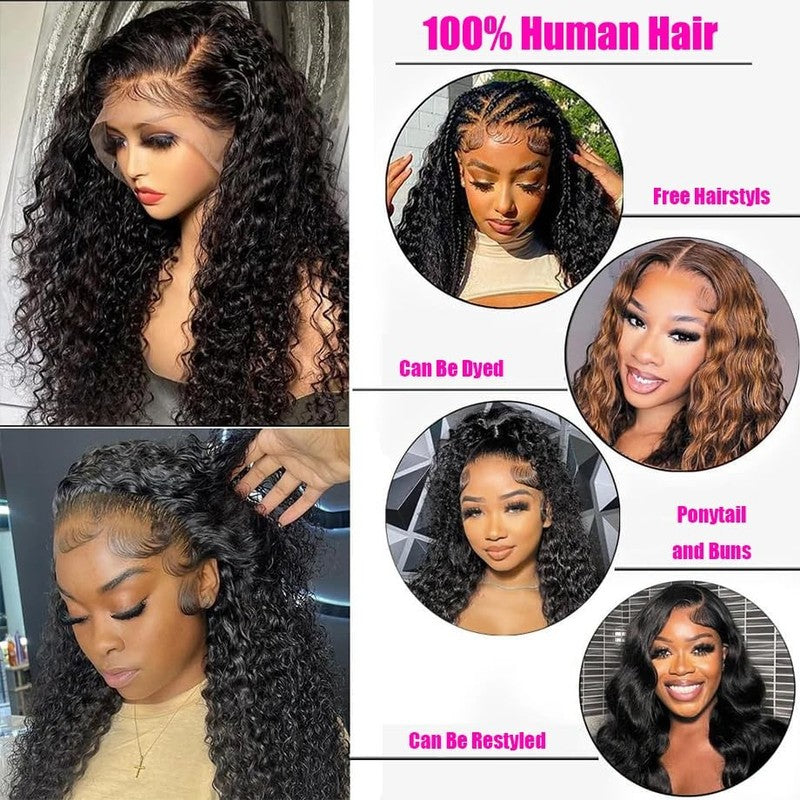 13X6 Deep Wave Lace Front Wigs Human Hair 200% Density 26 Inch Curly Human Hair 1