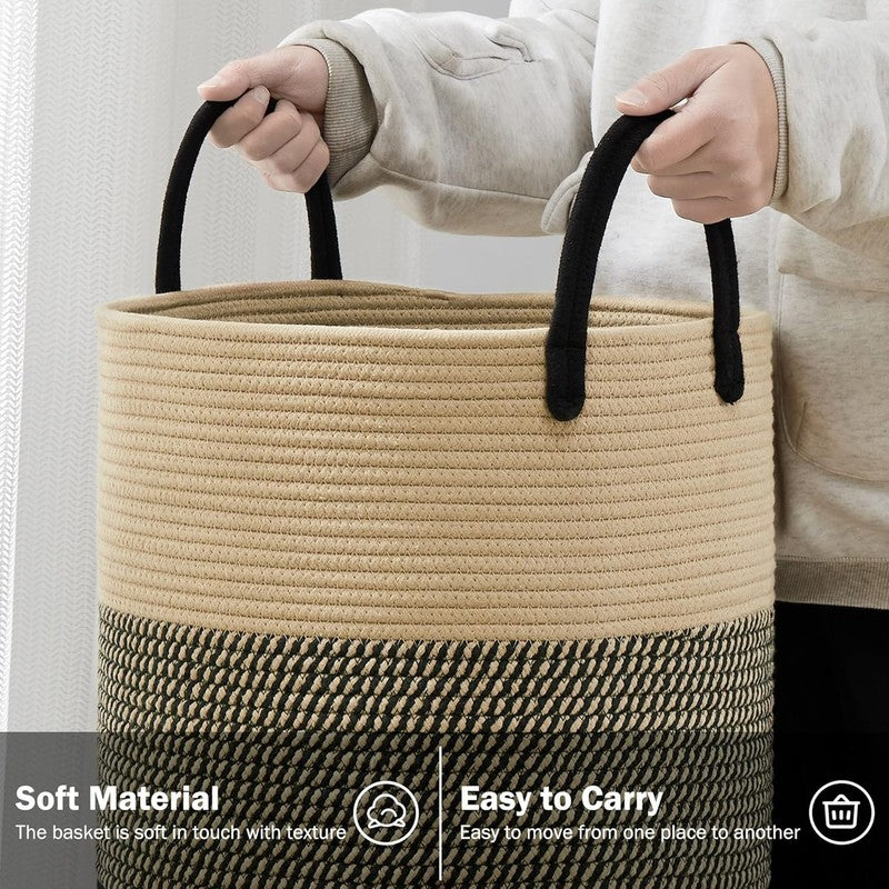58L Woven Rope Laundry Hamper Basket, Tall Clothes Bin for Bedroom & Nursery2