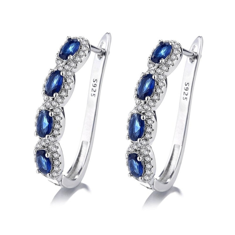 Blue & White Sapphire Halo Earrings in 14K White Gold Plated1