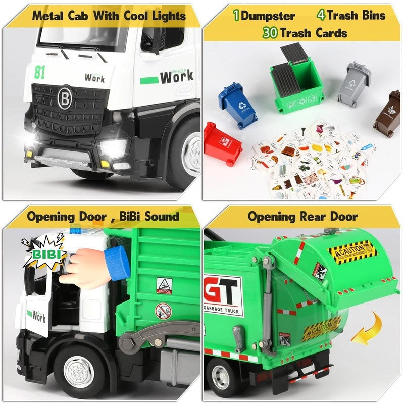 Garbage Truck Toys for Kids Boys, Play Vehicle Trash Truck Toys with Dumpster an4