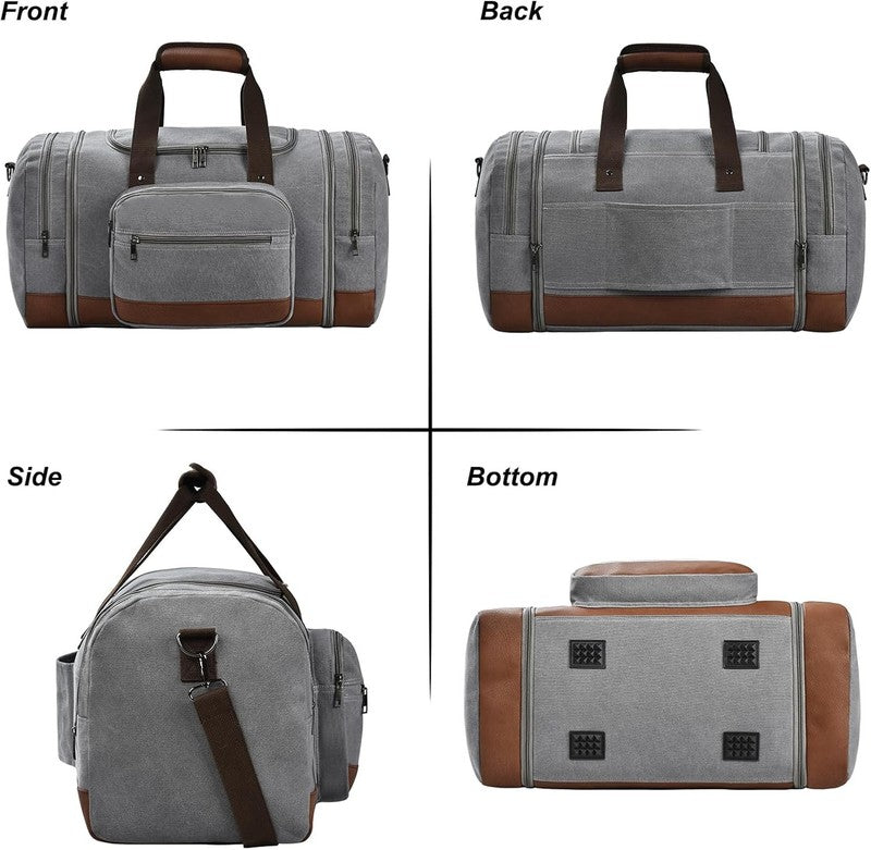 50L Canvas Duffle Bag Grey w/ Toiletry Bag Travel Gym Weekender Carry On5