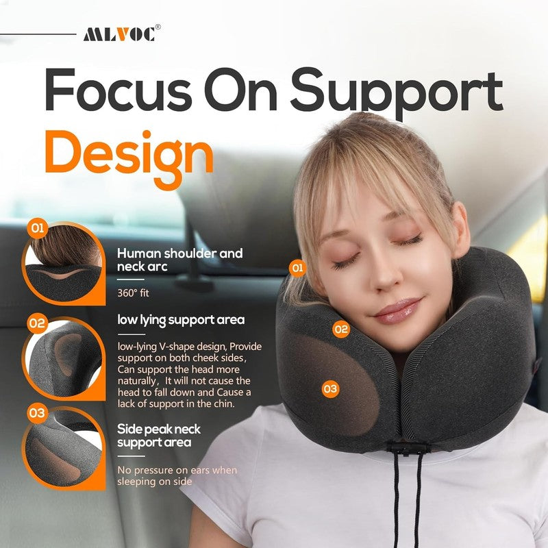 Memory Foam Travel Neck Pillow Kit w/ Eye Mask, Earplugs, Bag – Black1