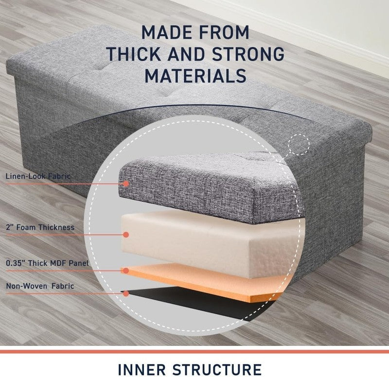43'' Folding Storage Ottoman Bench Foot Rest Chest Bedroom Large Gray3