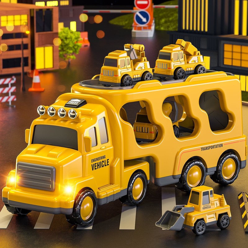 Construction Truck Toys for 3-7 Years Old Boys - Kids Friction Powered Car Toys 1