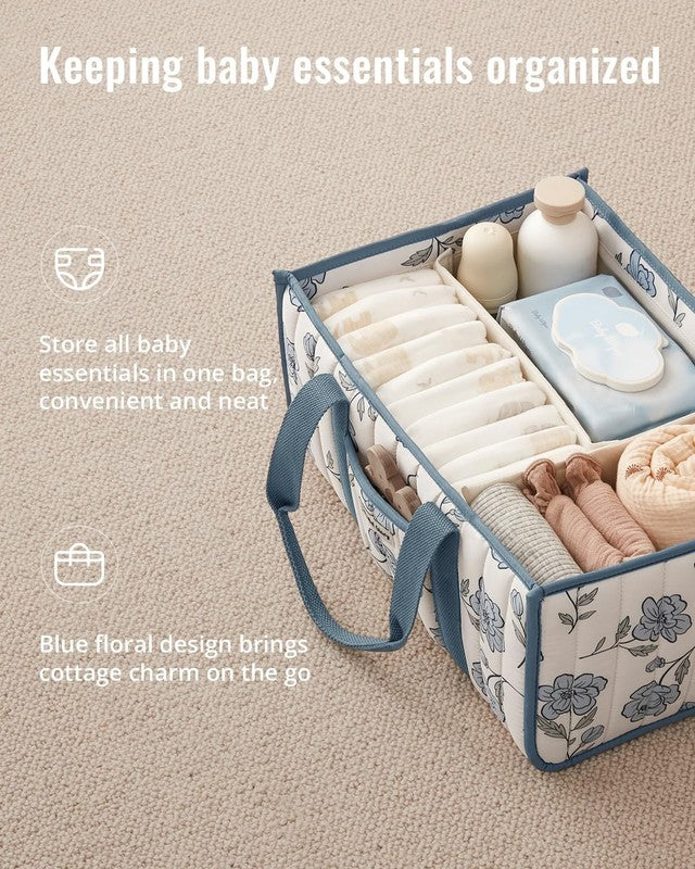 Floral Diaper Caddy Organizer Nursery Storage Basket Peony Blue1