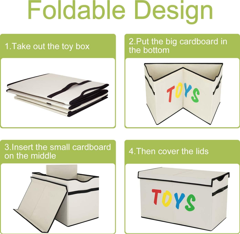 Toy Box Chest Collapsible Kids Storage Bins Organizer Boxes Extra Large Beige4